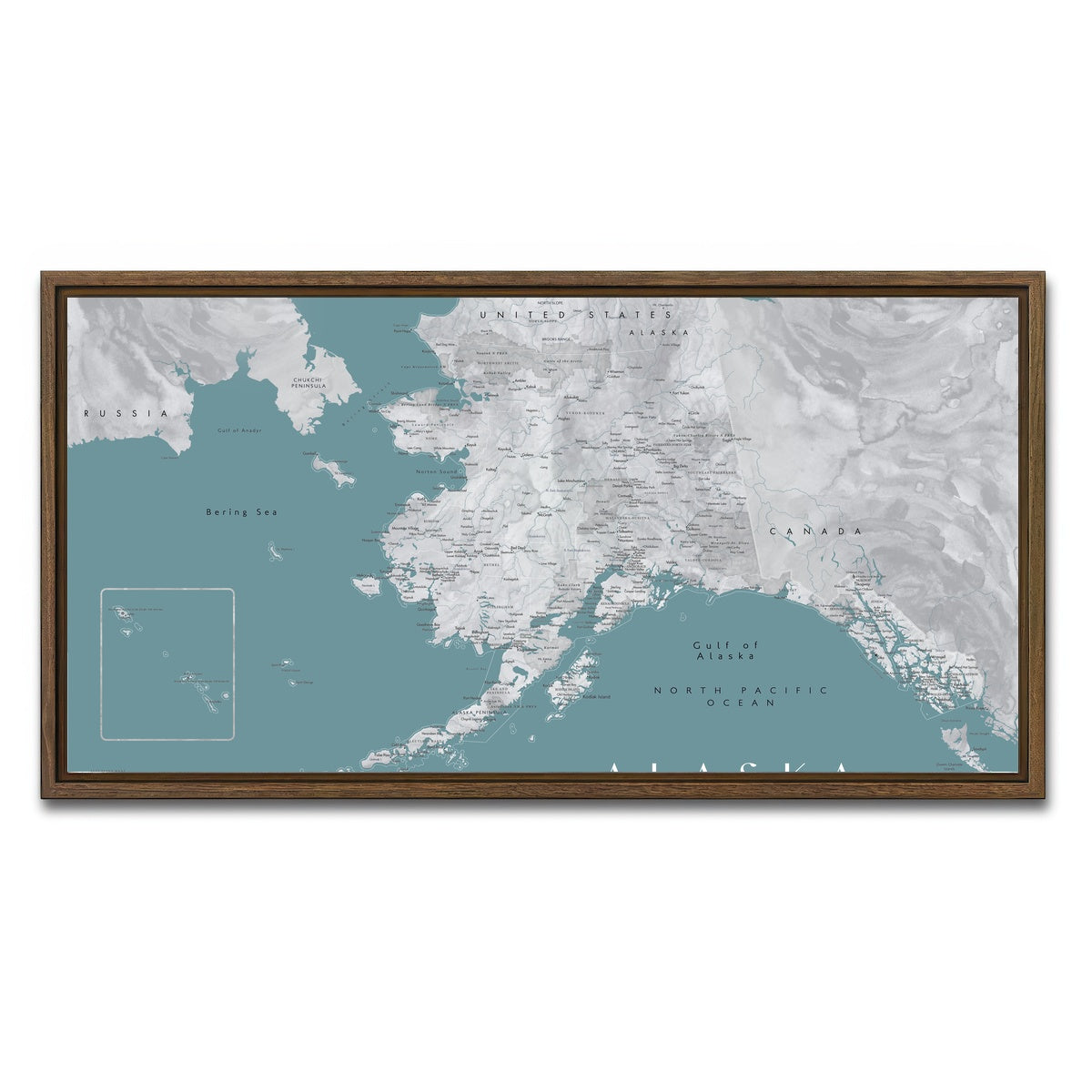 AUTO-MOCKUP WHITE | Alaska Map | 1 Piece | Walnut Framed Canvas | group=2x1