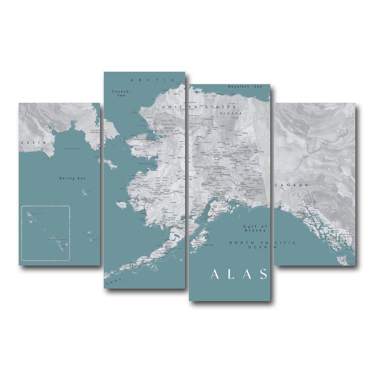 AUTO-MOCKUP WHITE | Alaska Map | 4 Piece | Gallery Wrap Canvas | group=4_short