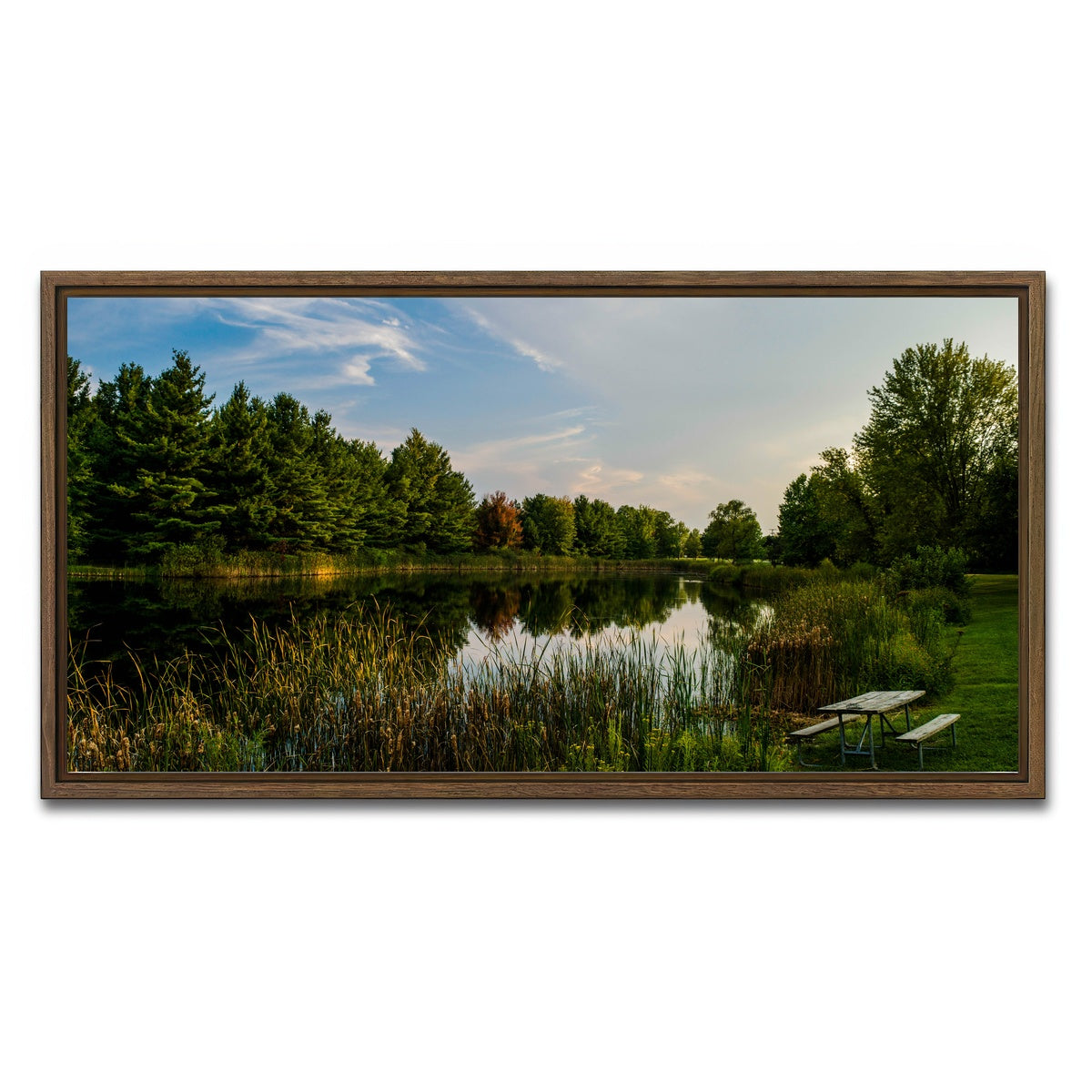 AUTO-MOCKUP WHITE | Alum Creek Fishing Pond | 1 Piece | Walnut Framed Canvas | group=2x1