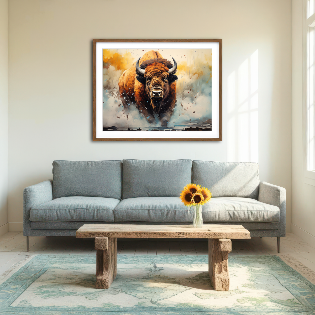 AUTO-MOCKUP ROOM | American Bison Watercolor Wall Art