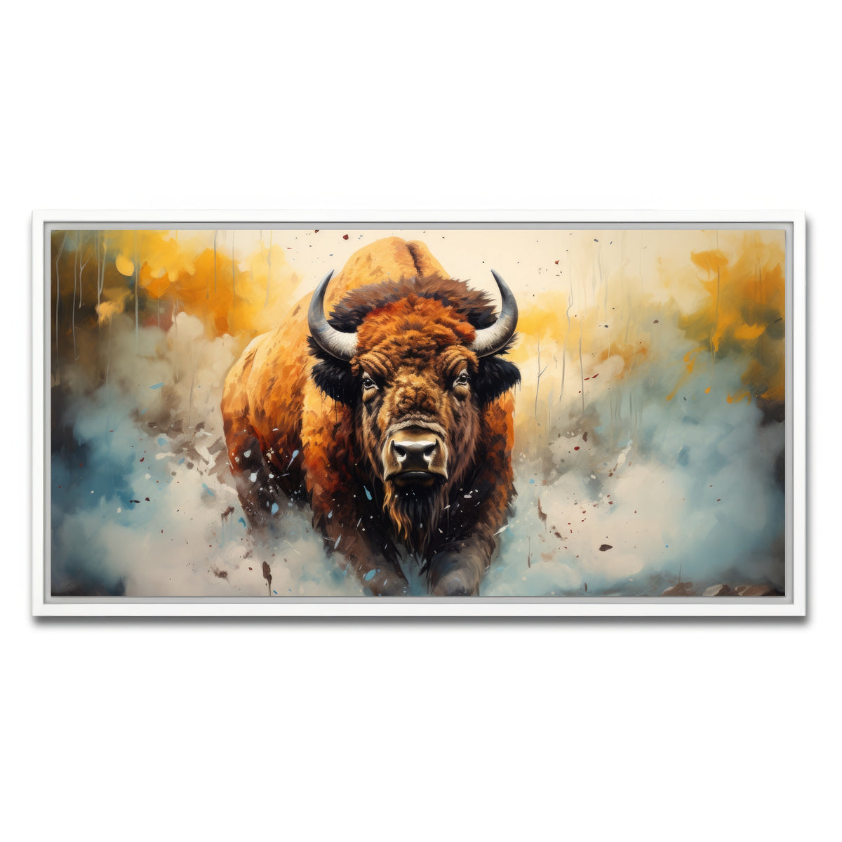 AUTO-MOCKUP WHITE | American Bison Watercolor | 1 Piece | White Framed Canvas | group=2x1
