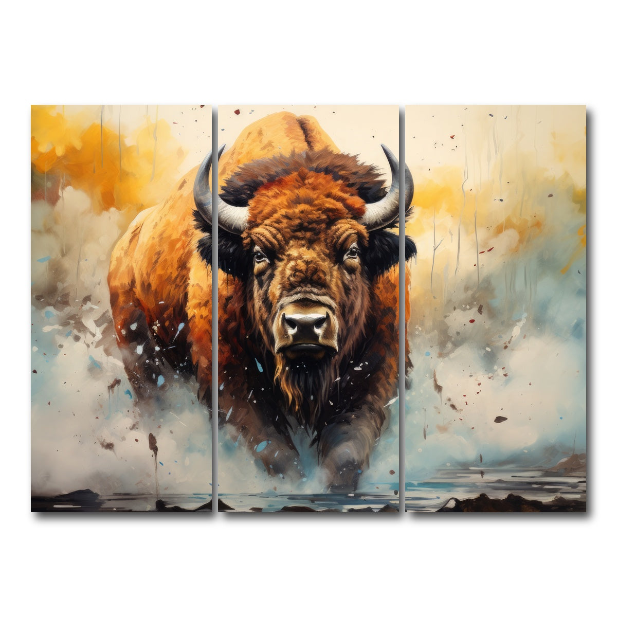 AUTO-MOCKUP WHITE | American Bison Watercolor | 3 Piece | Gallery Wrap Canvas | group=8x18