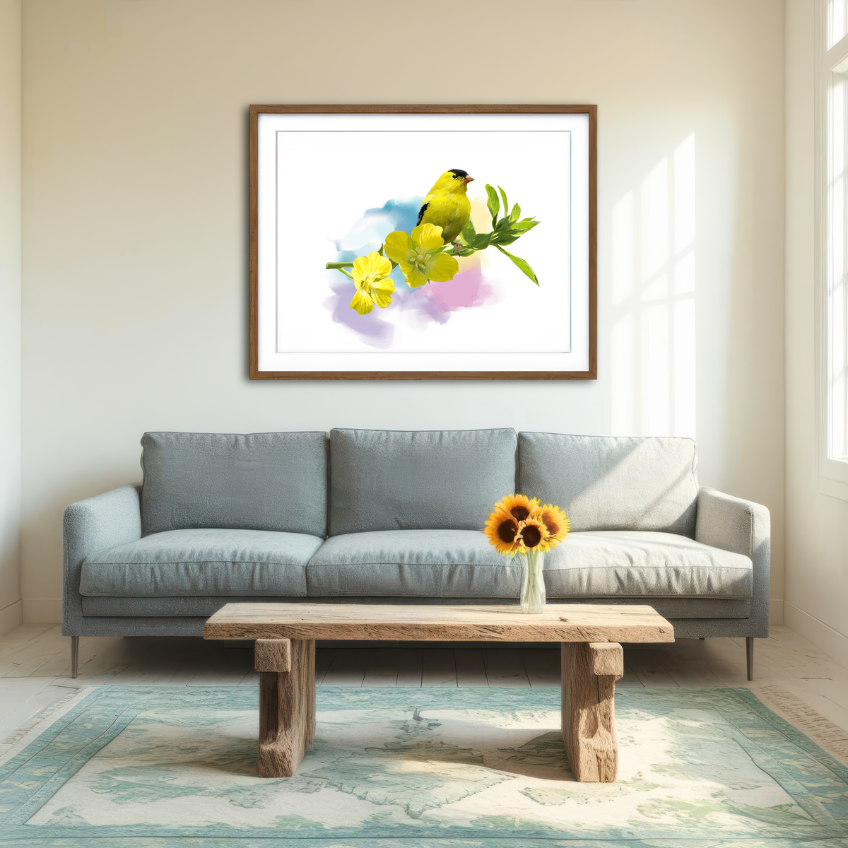 AUTO-MOCKUP ROOM | American Goldfinch Watercolor Wall Art