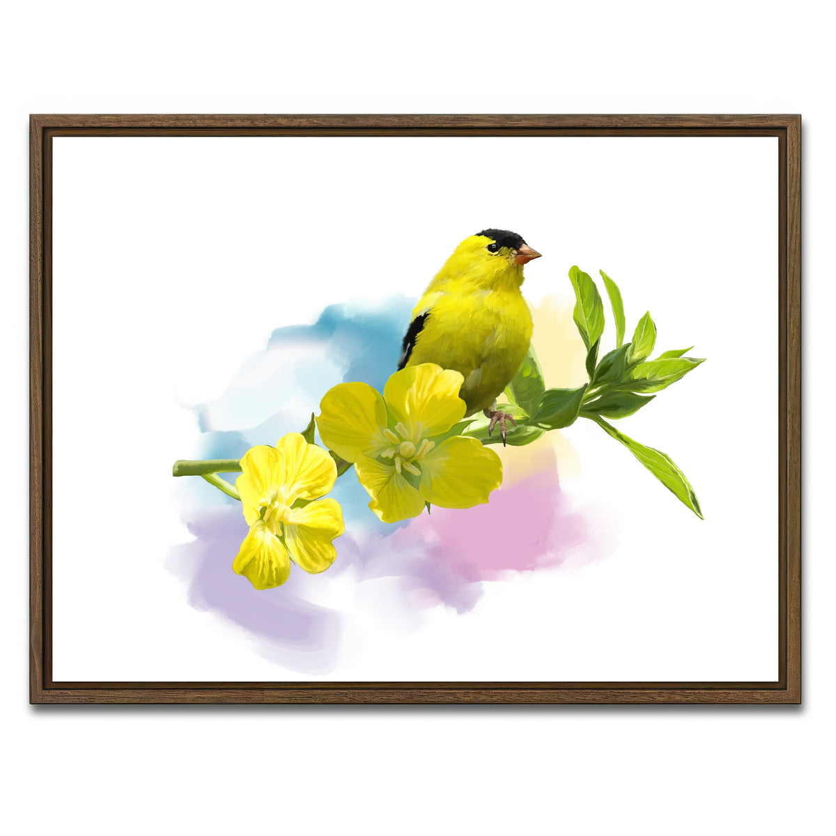 AUTO-MOCKUP WHITE | American Goldfinch watercolor | 1 Piece | Walnut Framed Canvas | group=4x3
