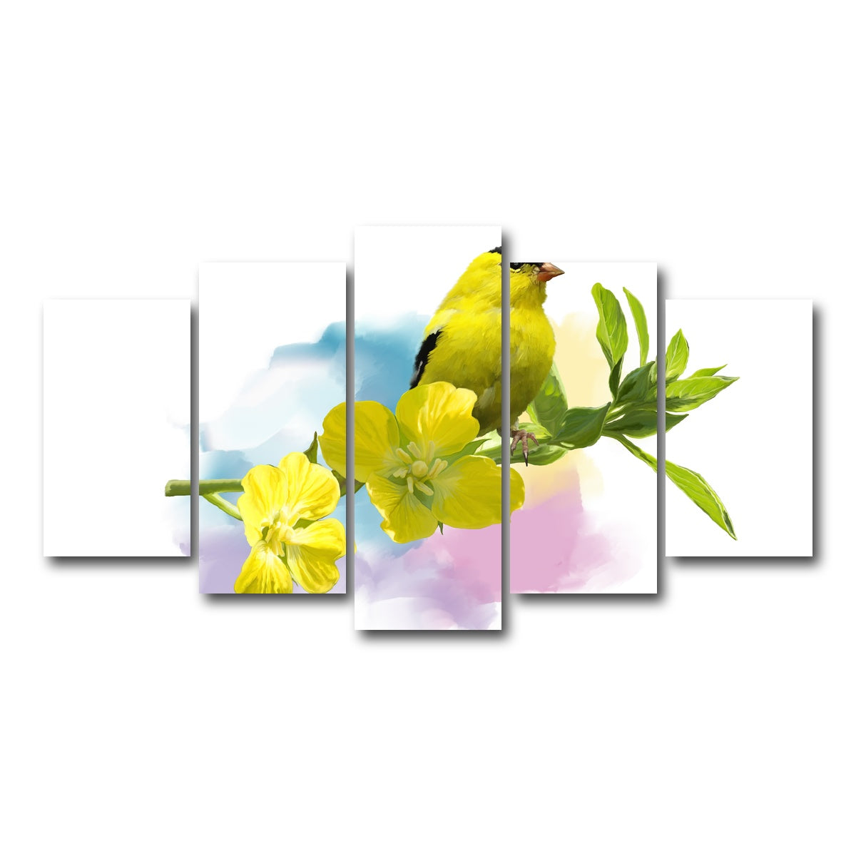 AUTO-MOCKUP WHITE | American Goldfinch watercolor | 5 Piece | Gallery Wrap Canvas | group=5_normal