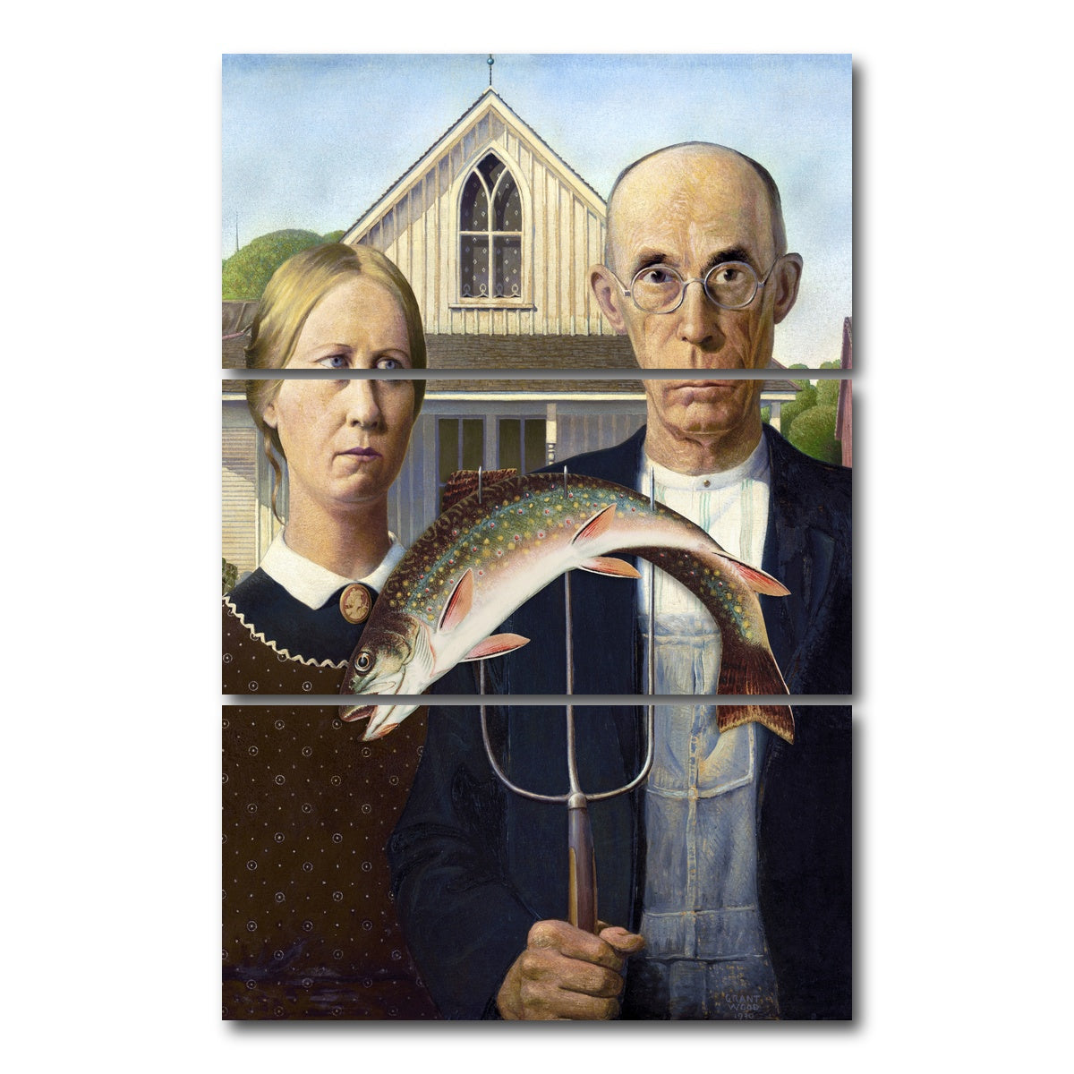 AUTO-MOCKUP WHITE | American Gothic Revisited | 3 Piece | Gallery Wrap Canvas | group=12x24_stacked