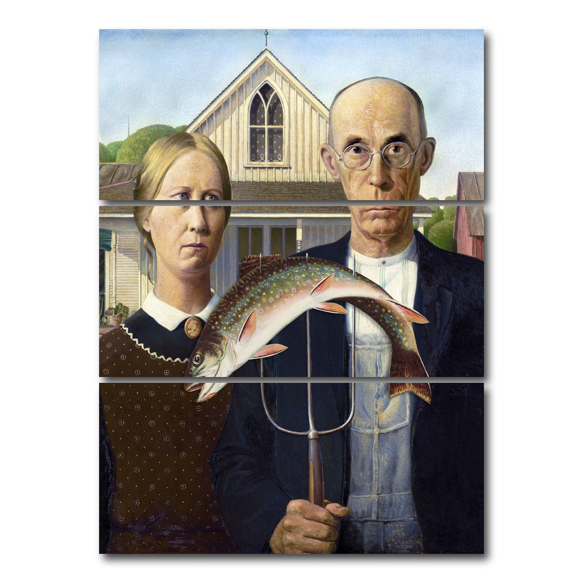 AUTO-MOCKUP WHITE | American Gothic Revisited | 3 Piece | Gallery Wrap Canvas | group=8x18_stacked