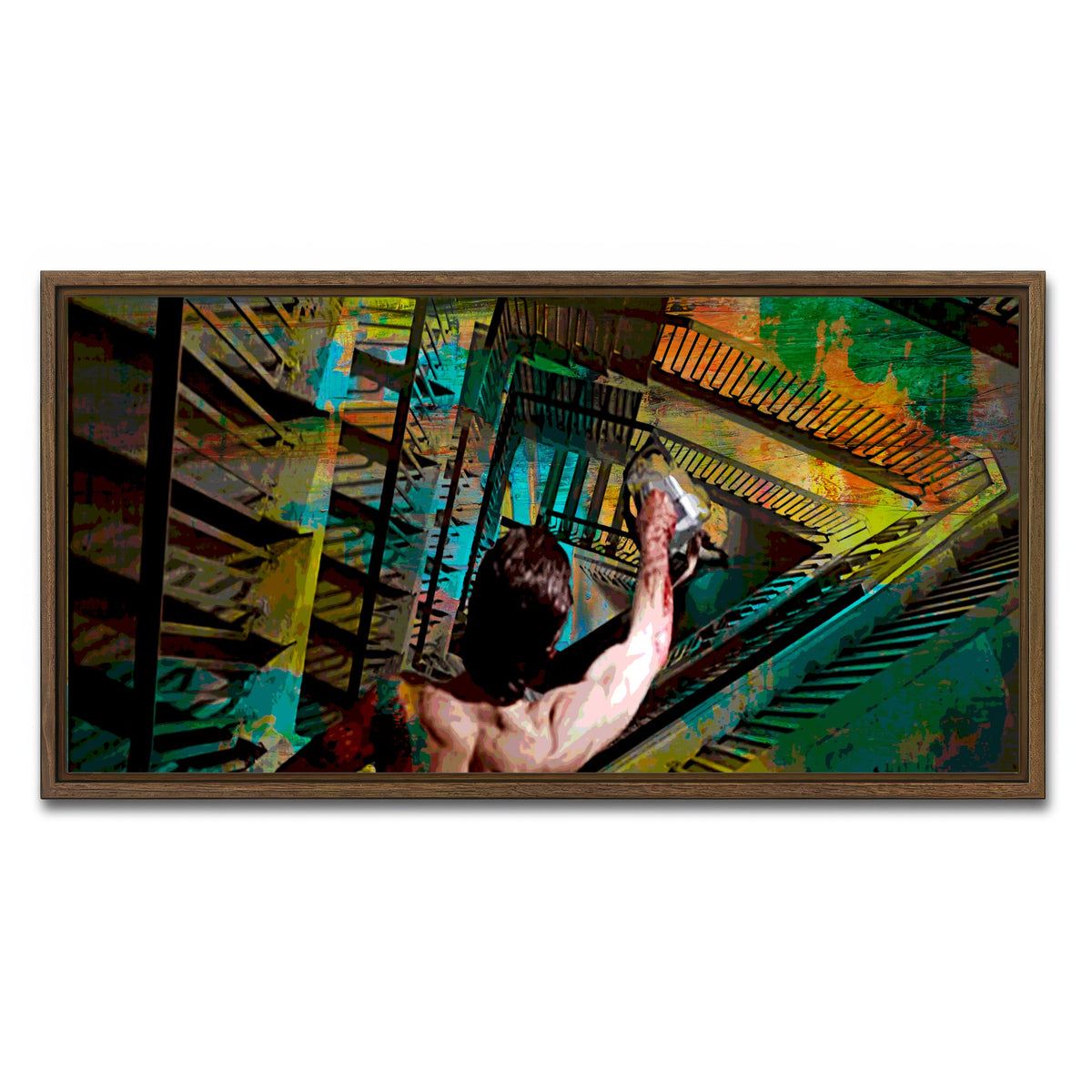 AUTO-MOCKUP WHITE | American Psycho Staircase | 1 Piece | Walnut Framed Canvas | group=2x1