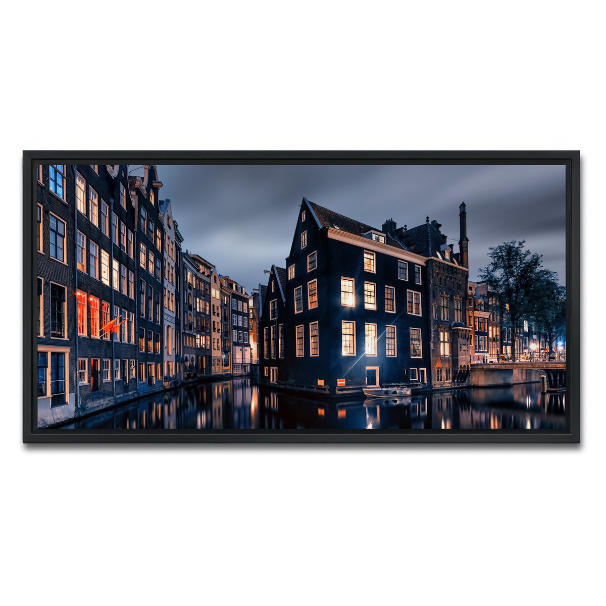 AUTO-MOCKUP WHITE | Amsterdam By Night | 1 Piece | Black Framed Canvas | group=2x1