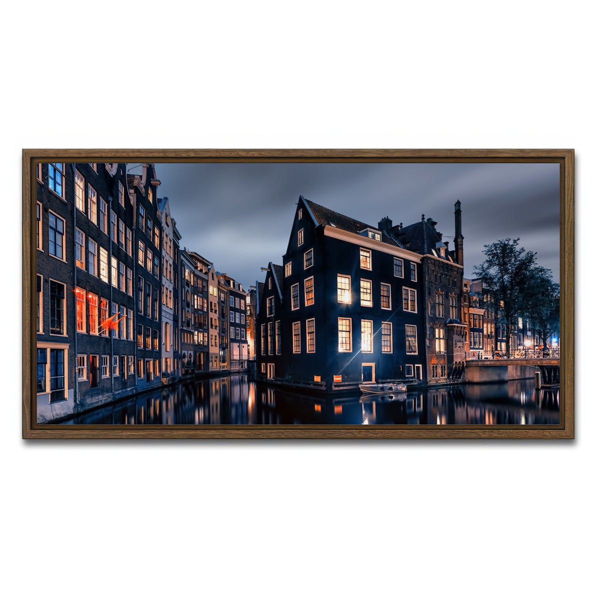 AUTO-MOCKUP WHITE | Amsterdam By Night | 1 Piece | Walnut Framed Canvas | group=2x1