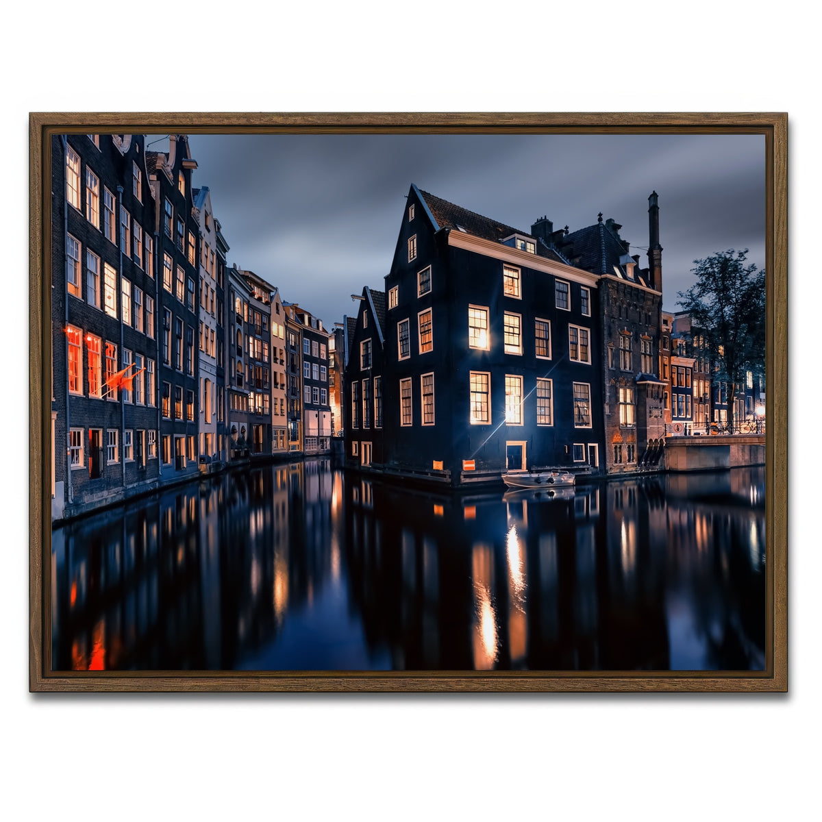 AUTO-MOCKUP WHITE | Amsterdam By Night | 1 Piece | Walnut Framed Canvas | group=4x3
