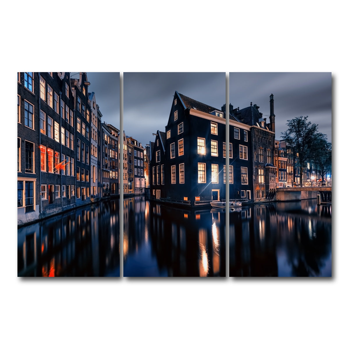 AUTO-MOCKUP WHITE | Amsterdam By Night | 3 Piece | Gallery Wrap Canvas | group=12x24