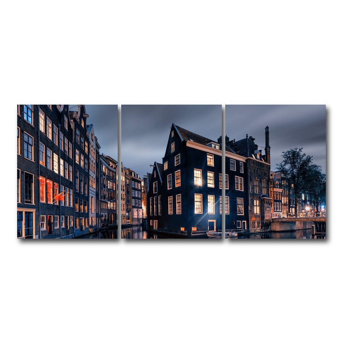 AUTO-MOCKUP WHITE | Amsterdam By Night | 3 Piece | Gallery Wrap Canvas | group=18x24