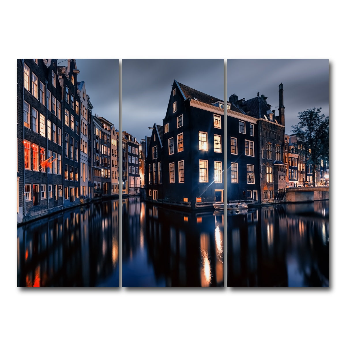 AUTO-MOCKUP WHITE | Amsterdam By Night | 3 Piece | Gallery Wrap Canvas | group=8x18