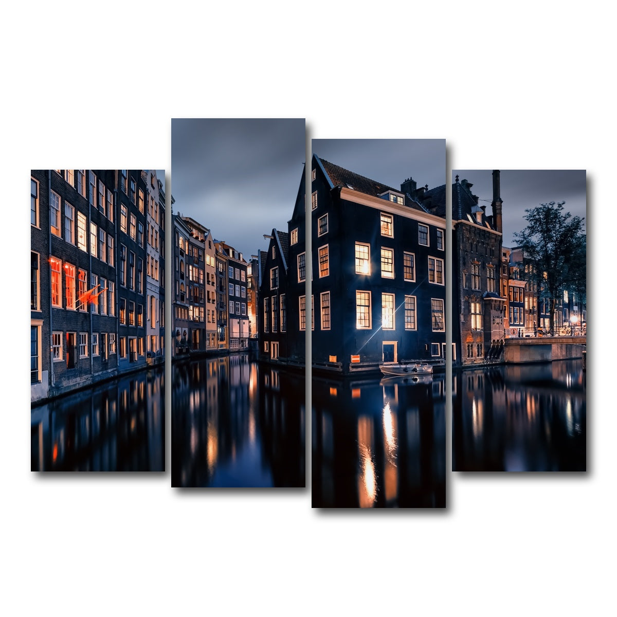 AUTO-MOCKUP WHITE | Amsterdam By Night | 4 Piece | Gallery Wrap Canvas | group=4_normal