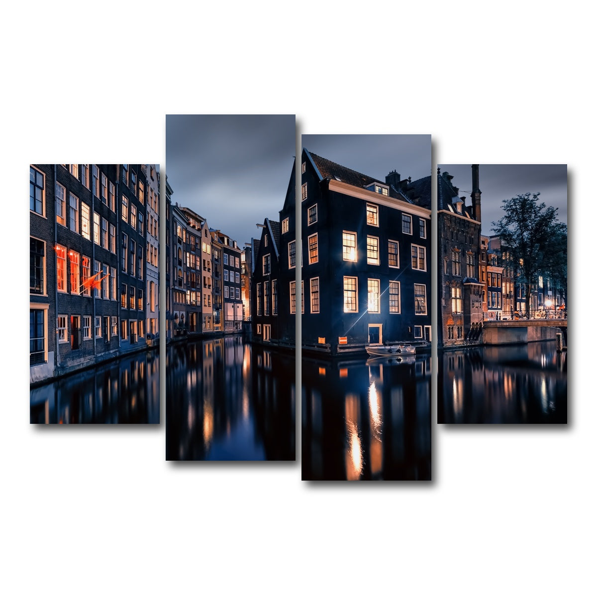 AUTO-MOCKUP WHITE | Amsterdam By Night | 4 Piece | Gallery Wrap Canvas | group=4_short