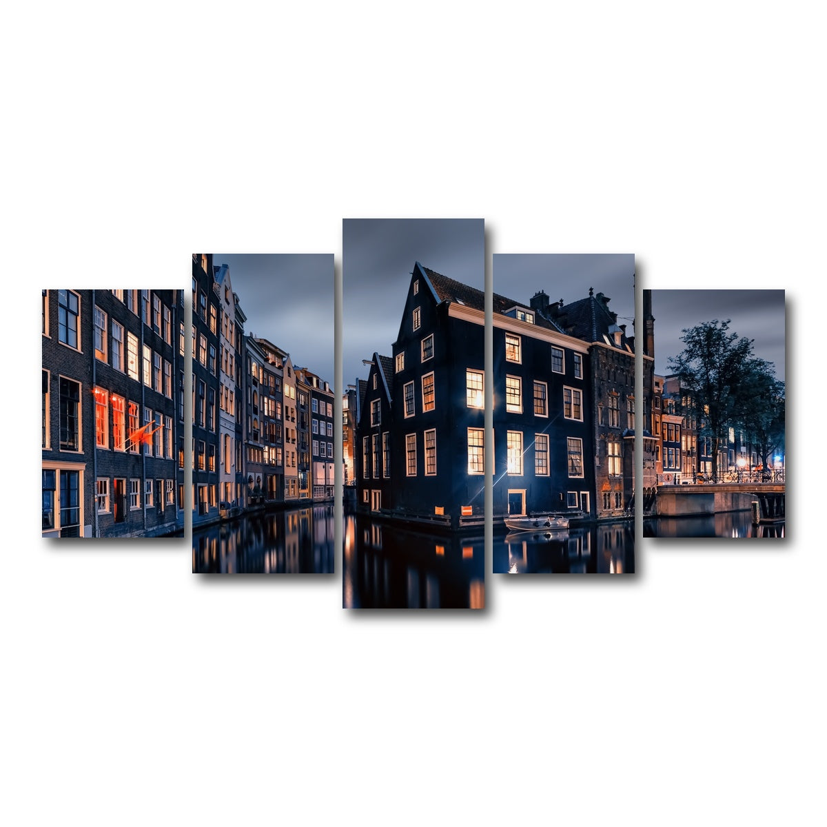 AUTO-MOCKUP WHITE | Amsterdam By Night | 5 Piece | Gallery Wrap Canvas | group=5_normal