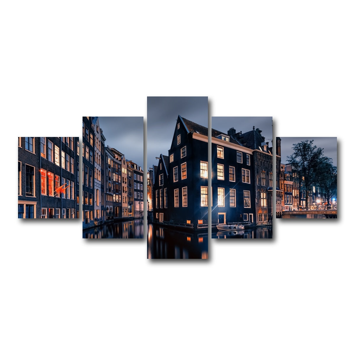 AUTO-MOCKUP WHITE | Amsterdam By Night | 5 Piece | Gallery Wrap Canvas | group=5_short