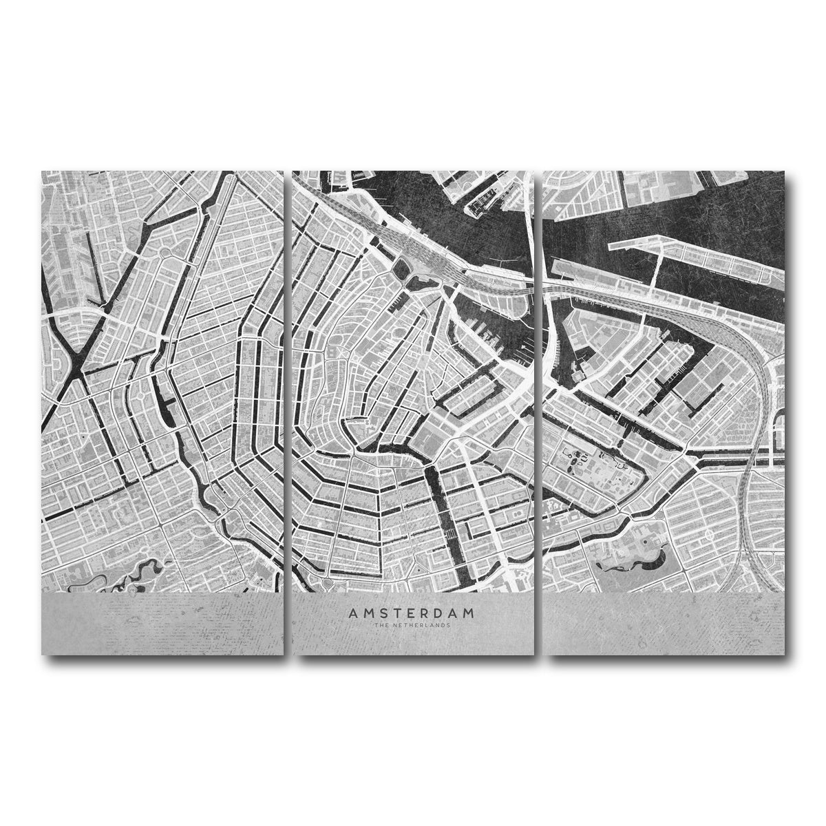 AUTO-MOCKUP WHITE | Amsterdam Map 2 | 3 Piece | Gallery Wrap Canvas | group=12x24