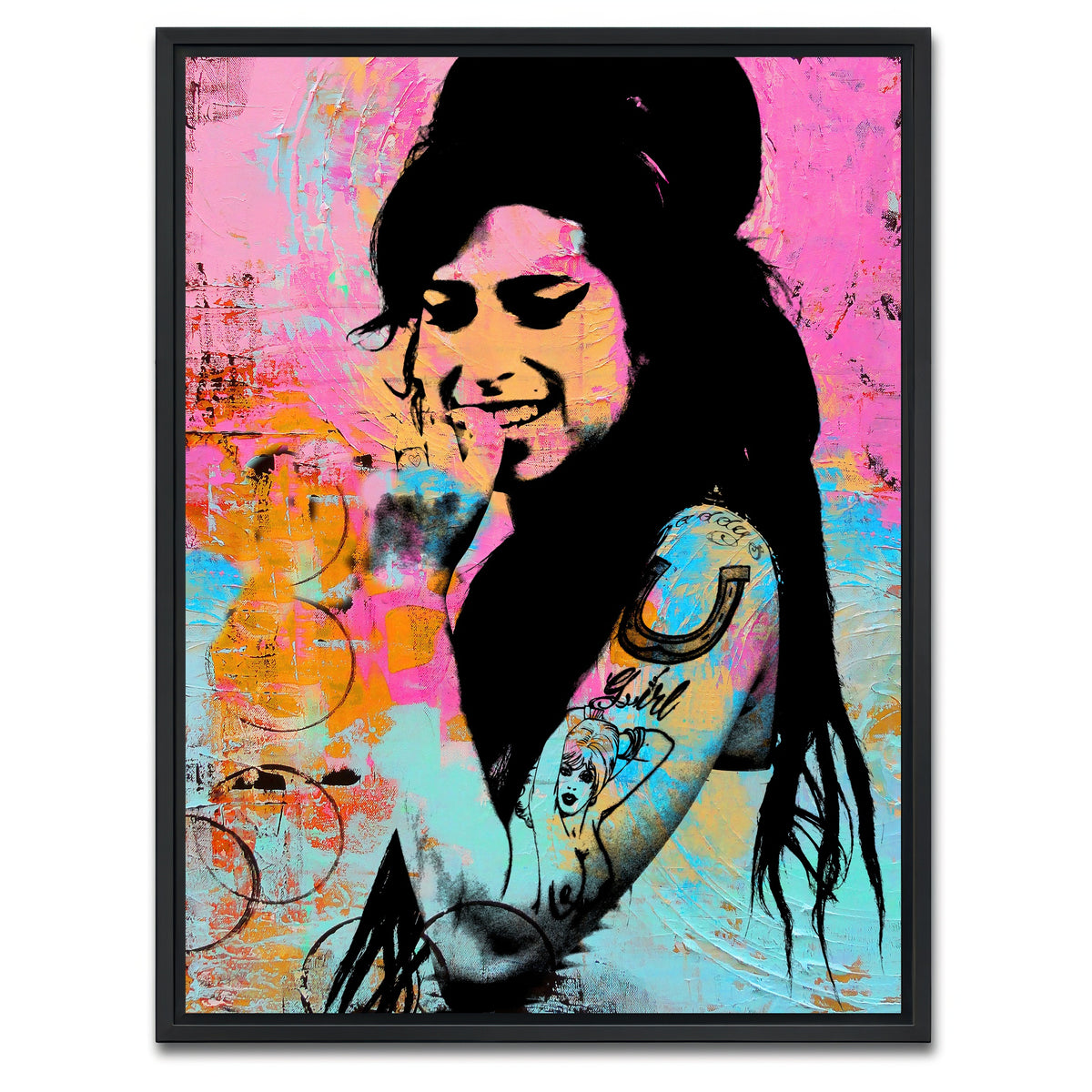 AUTO-MOCKUP WHITE | Amy Winehouse Circles | 1 Piece | Black Framed Canvas | group=3x4