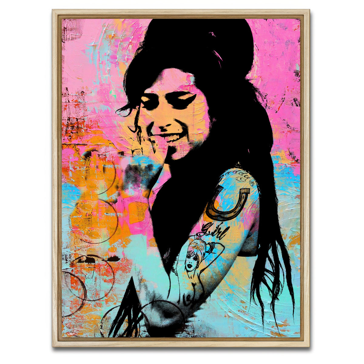 AUTO-MOCKUP WHITE | Amy Winehouse Circles | 1 Piece | Natural Framed Canvas | group=3x4