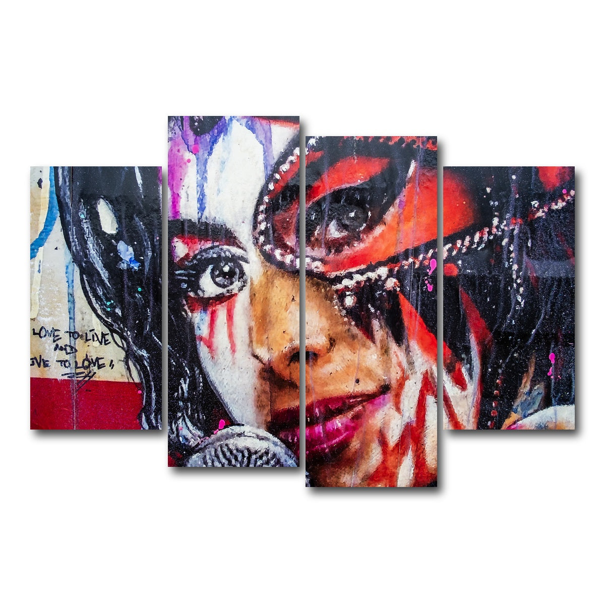 AUTO-MOCKUP WHITE | Amy Winehouse Painting on wall | 4 Piece | Gallery Wrap Canvas | group=4_short