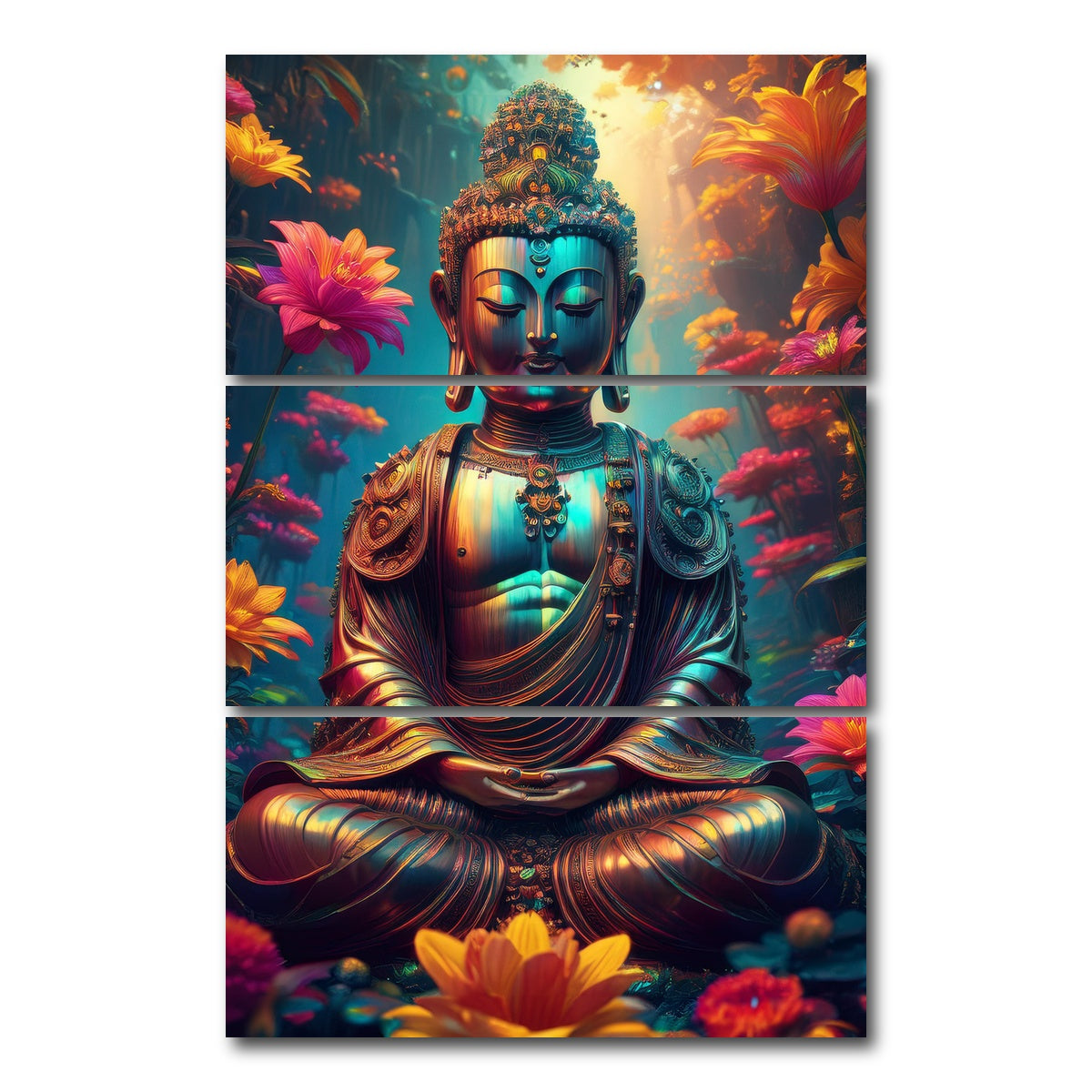AUTO-MOCKUP WHITE | Ancient Buddha | 3 Piece | Gallery Wrap Canvas | group=12x24_stacked