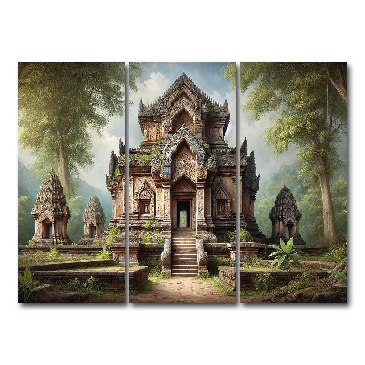 AUTO-MOCKUP WHITE | Ancient Buddhist Temple | 3 Piece | Gallery Wrap Canvas | group=8x18