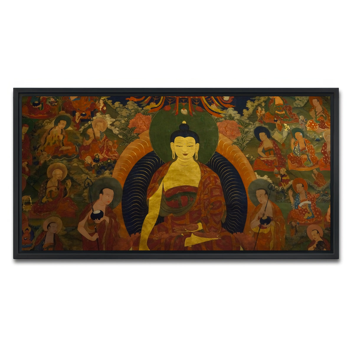 AUTO-MOCKUP WHITE | Ancient buddhist fresco | 1 Piece | Black Framed Canvas | group=2x1
