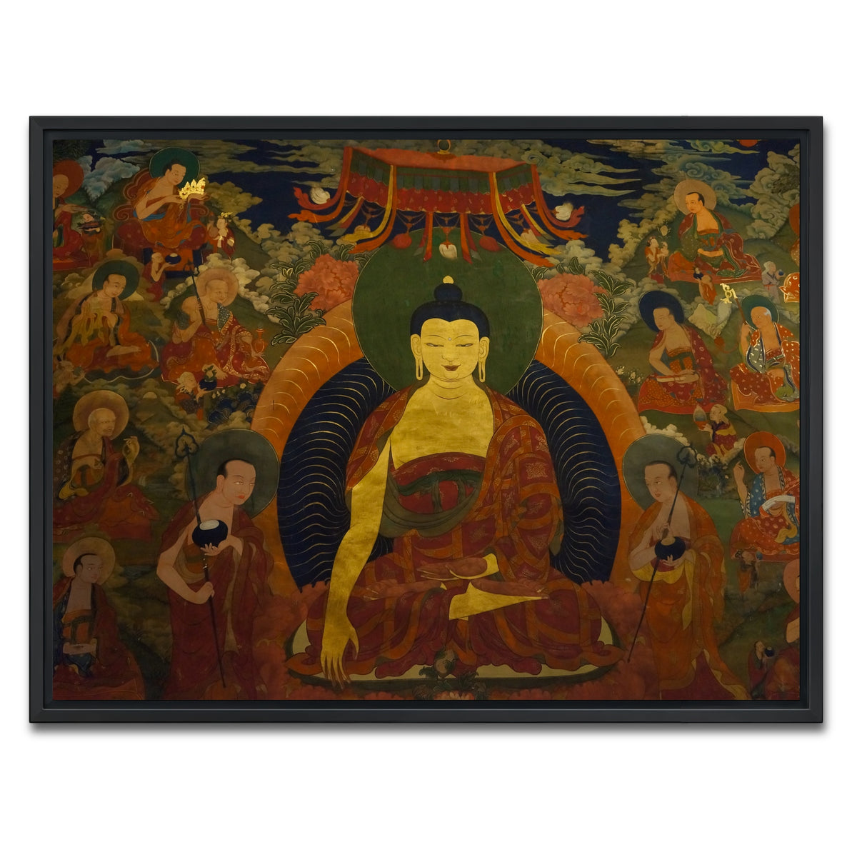 AUTO-MOCKUP WHITE | Ancient buddhist fresco | 1 Piece | Black Framed Canvas | group=4x3