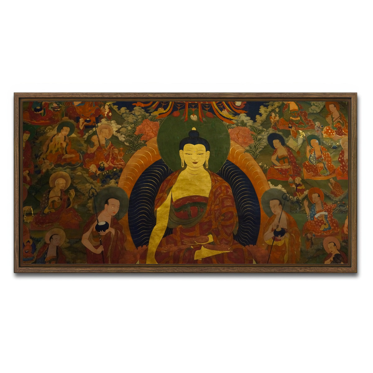 AUTO-MOCKUP WHITE | Ancient buddhist fresco | 1 Piece | Walnut Framed Canvas | group=2x1