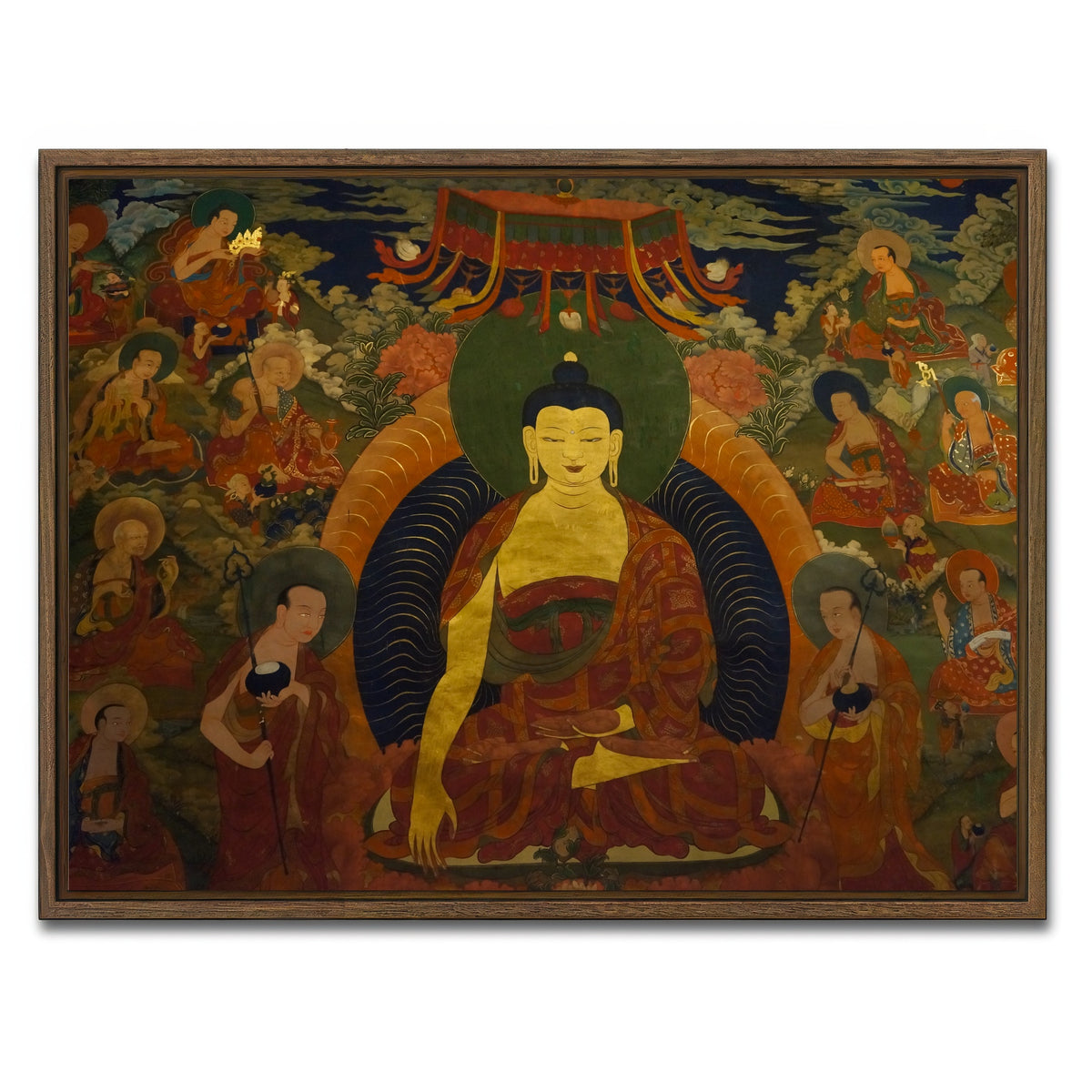AUTO-MOCKUP WHITE | Ancient buddhist fresco | 1 Piece | Walnut Framed Canvas | group=4x3