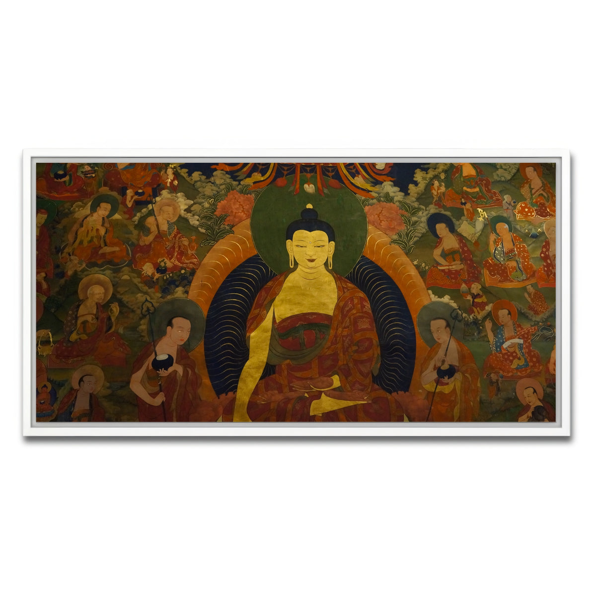 AUTO-MOCKUP WHITE | Ancient buddhist fresco | 1 Piece | White Framed Canvas | group=2x1