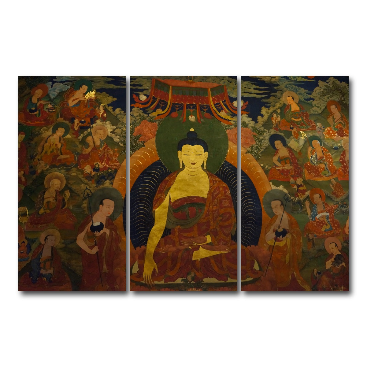 AUTO-MOCKUP WHITE | Ancient buddhist fresco | 3 Piece | Gallery Wrap Canvas | group=12x24
