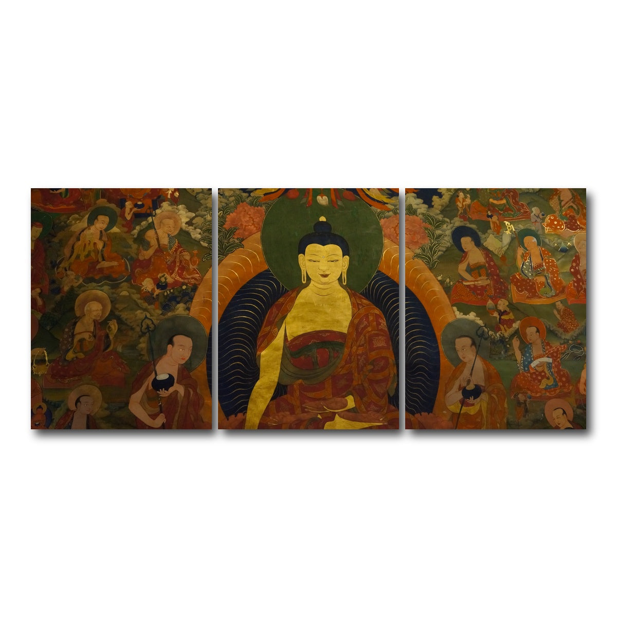 AUTO-MOCKUP WHITE | Ancient buddhist fresco | 3 Piece | Gallery Wrap Canvas | group=18x24