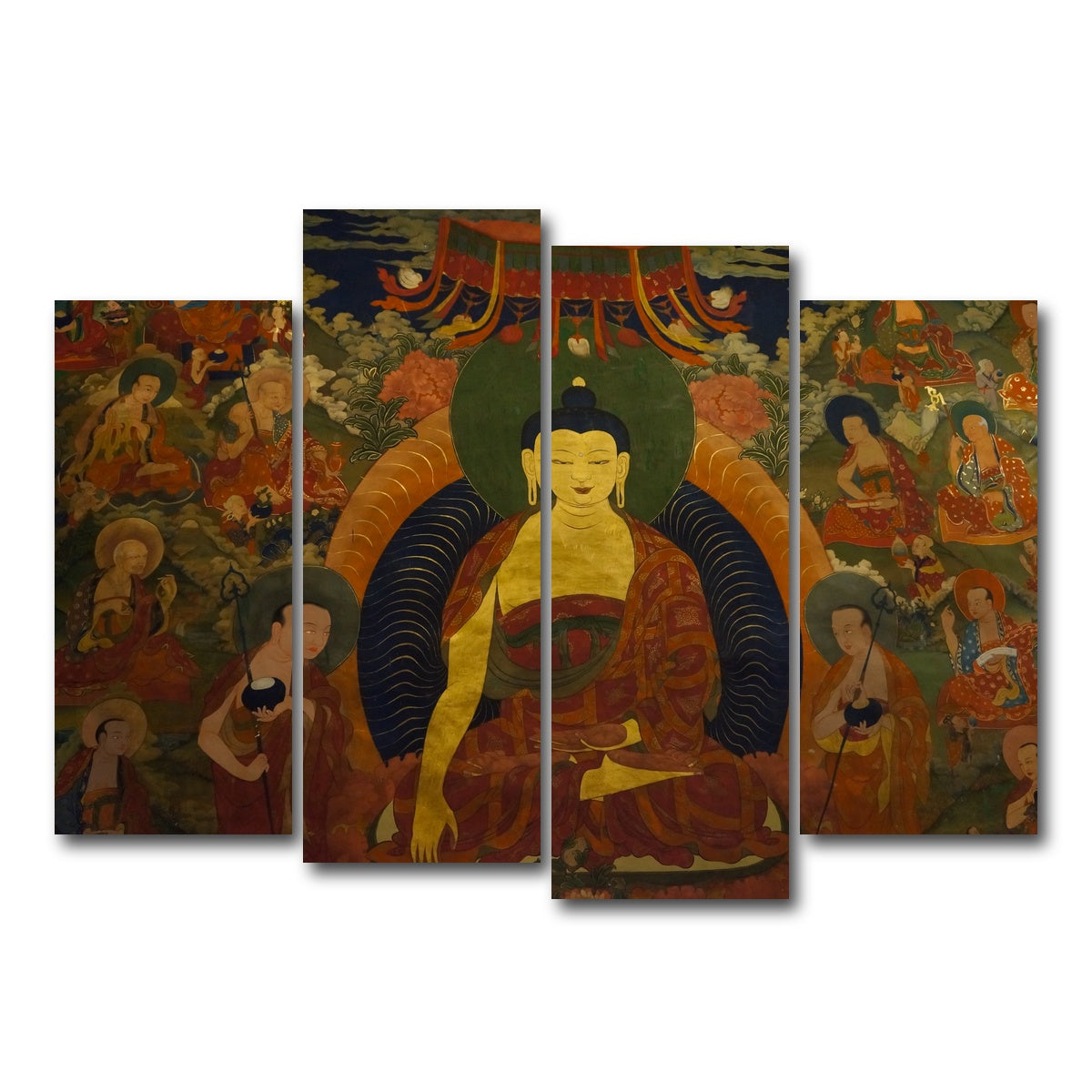 AUTO-MOCKUP WHITE | Ancient buddhist fresco | 4 Piece | Gallery Wrap Canvas | group=4_normal
