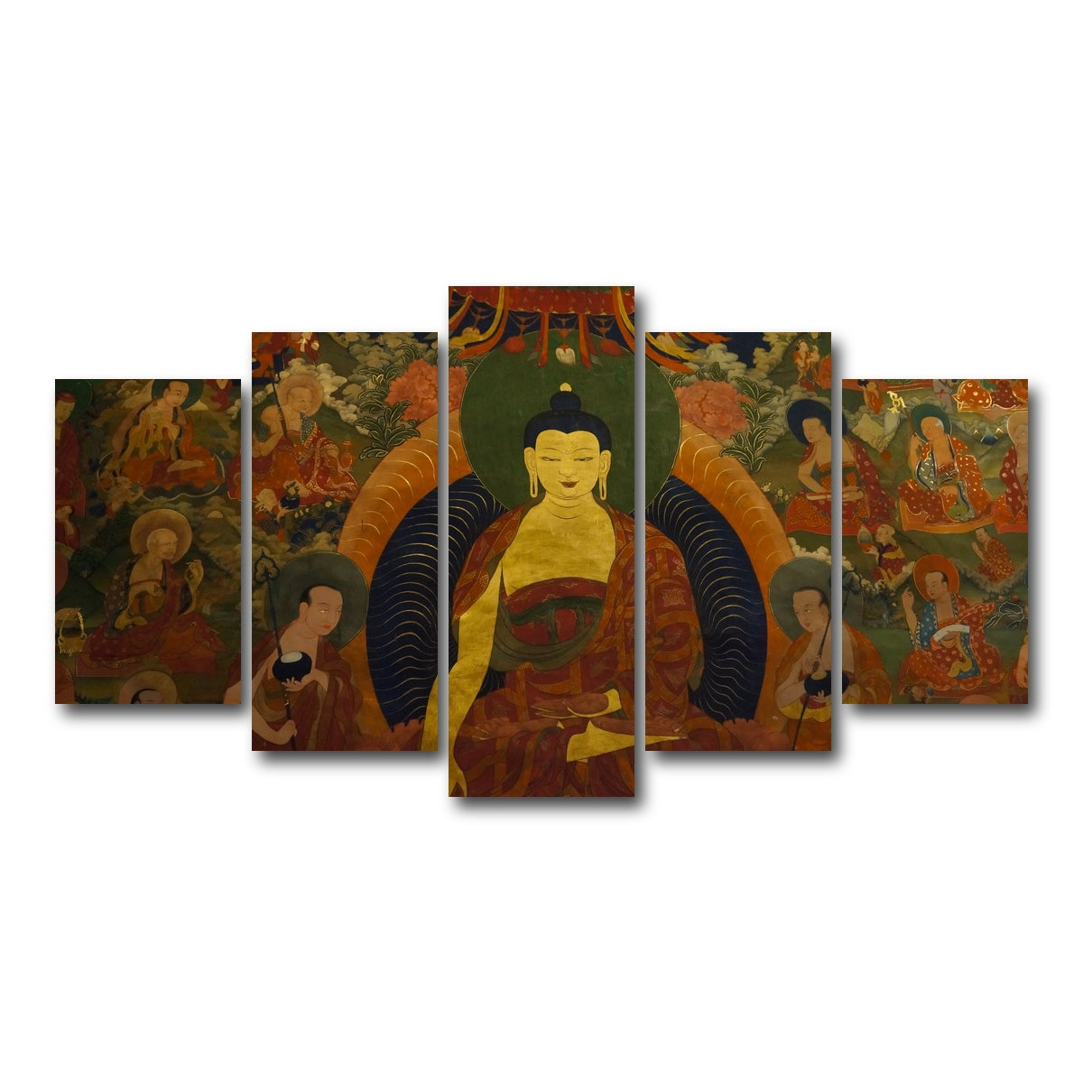 AUTO-MOCKUP WHITE | Ancient buddhist fresco | 5 Piece | Gallery Wrap Canvas | group=5_normal