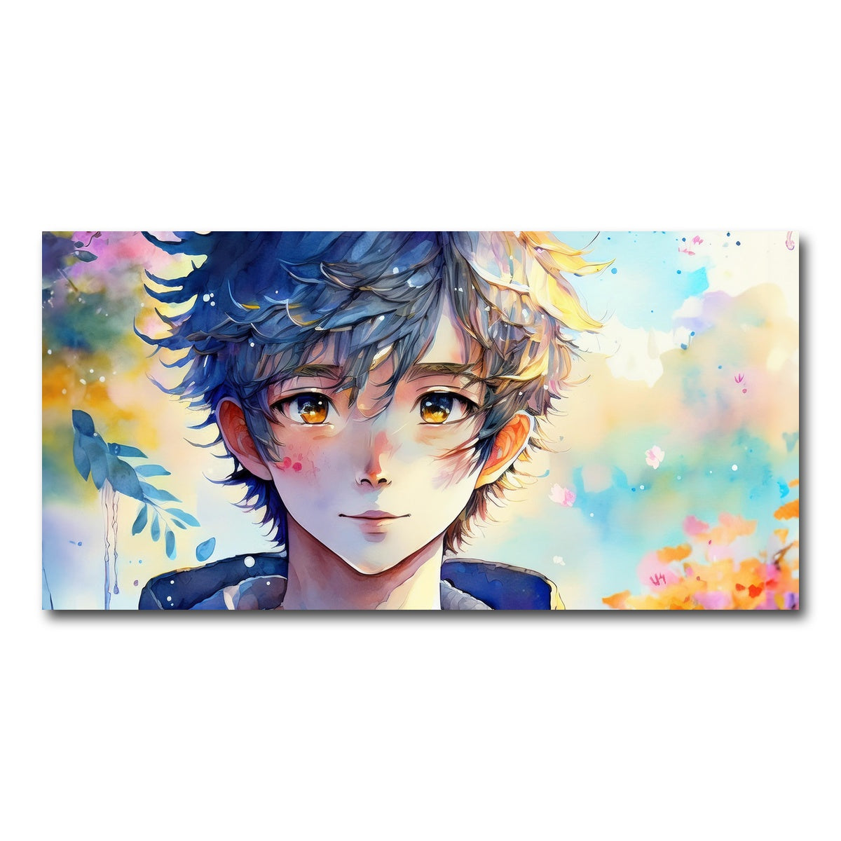 AUTO-MOCKUP WHITE | Anime Boy Watercolor | 1 Piece | Gallery Wrap Canvas | group=2x1