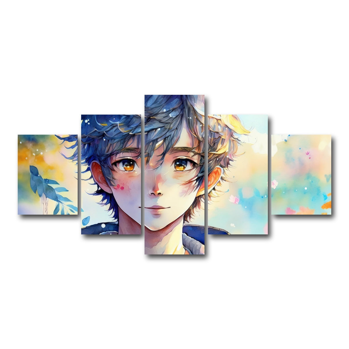 AUTO-MOCKUP WHITE | Anime Boy Watercolor | 5 Piece | Gallery Wrap Canvas | group=5_short
