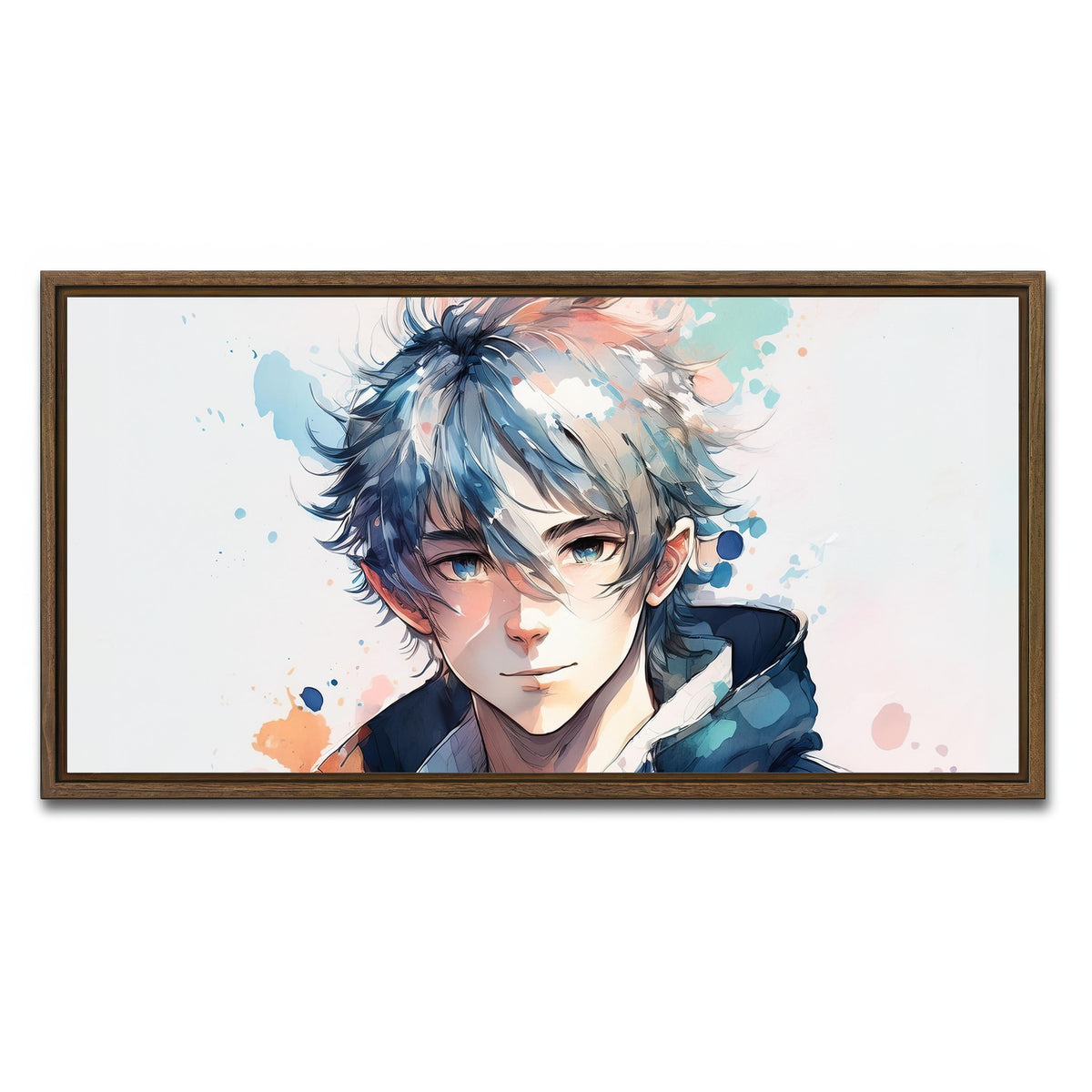 AUTO-MOCKUP WHITE | Anime Boy | 1 Piece | Walnut Framed Canvas | group=2x1