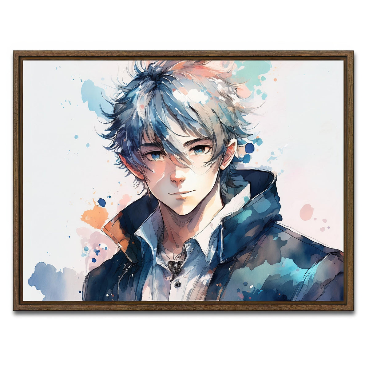 AUTO-MOCKUP WHITE | Anime Boy | 1 Piece | Walnut Framed Canvas | group=4x3