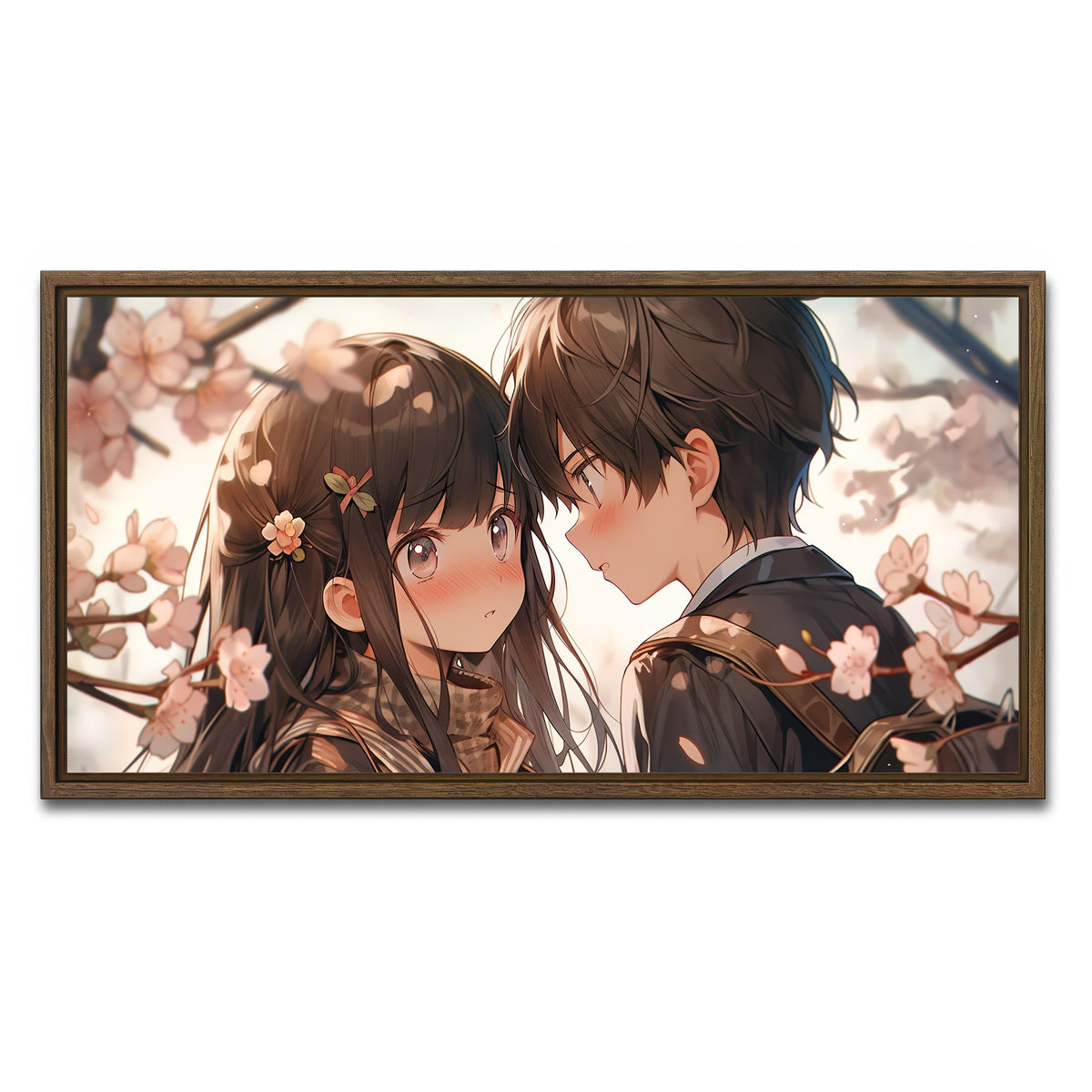 AUTO-MOCKUP WHITE | Anime Couple | 1 Piece | Walnut Framed Canvas | group=2x1