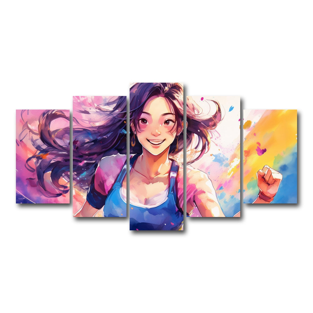 AUTO-MOCKUP WHITE | Anime Girl In Action | 5 Piece | Gallery Wrap Canvas | group=5_normal