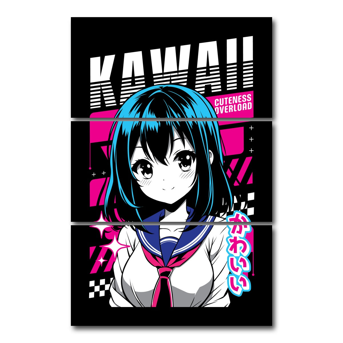 AUTO-MOCKUP WHITE | Anime Girl Poster | 3 Piece | Gallery Wrap Canvas | group=12x24_stacked