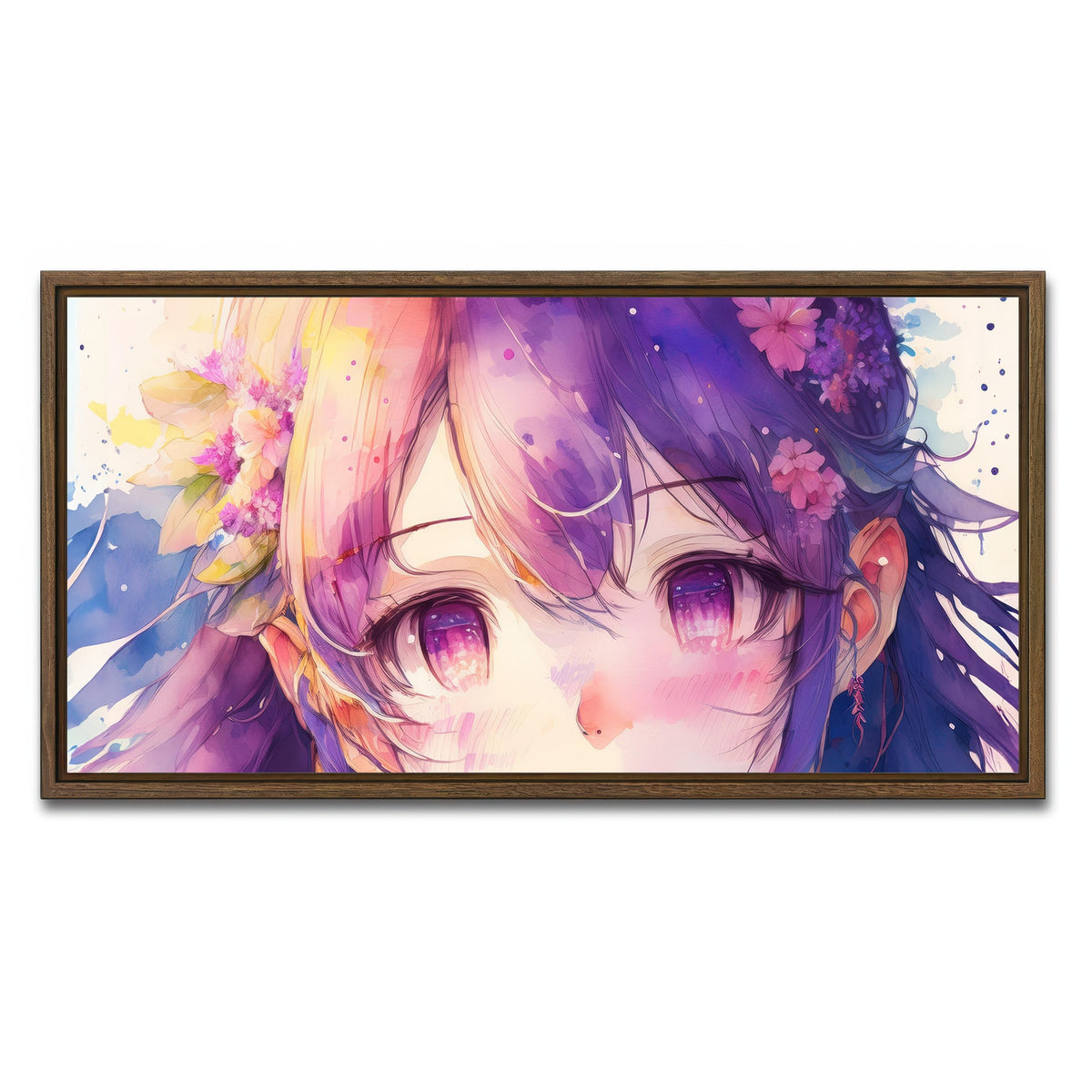 AUTO-MOCKUP WHITE | Anime Girl Watercolor | 1 Piece | Walnut Framed Canvas | group=2x1