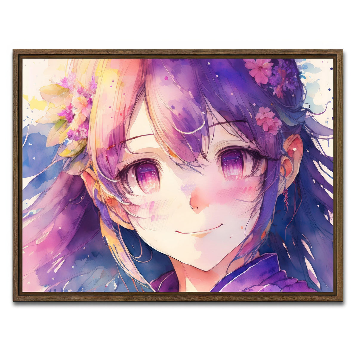 AUTO-MOCKUP WHITE | Anime Girl Watercolor | 1 Piece | Walnut Framed Canvas | group=4x3