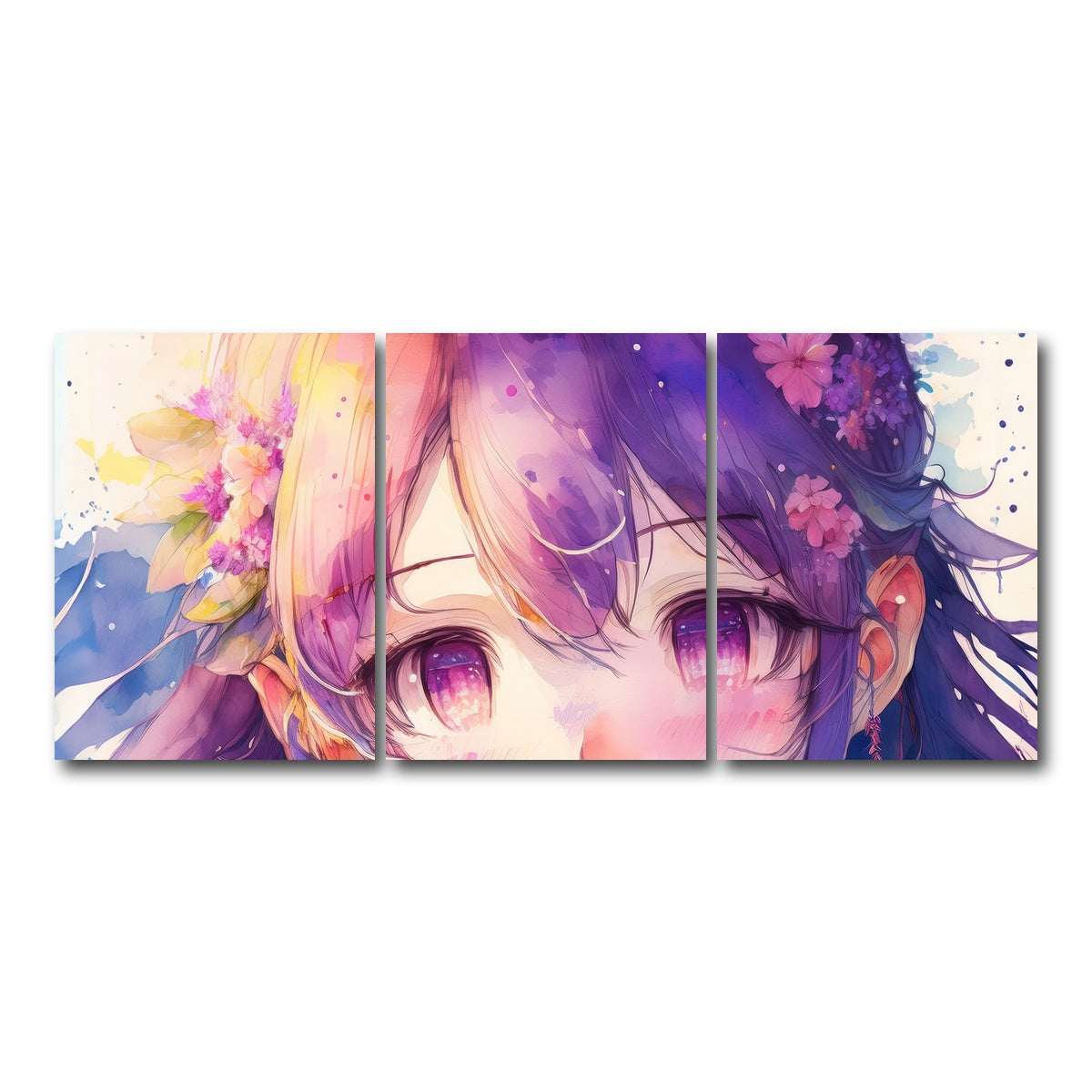 AUTO-MOCKUP WHITE | Anime Girl Watercolor | 3 Piece | Gallery Wrap Canvas | group=18x24