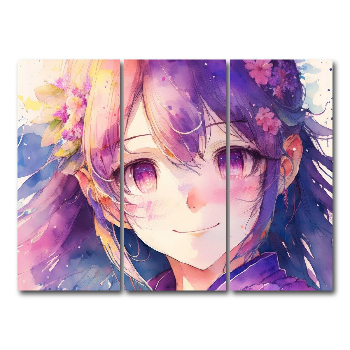 AUTO-MOCKUP WHITE | Anime Girl Watercolor | 3 Piece | Gallery Wrap Canvas | group=8x18