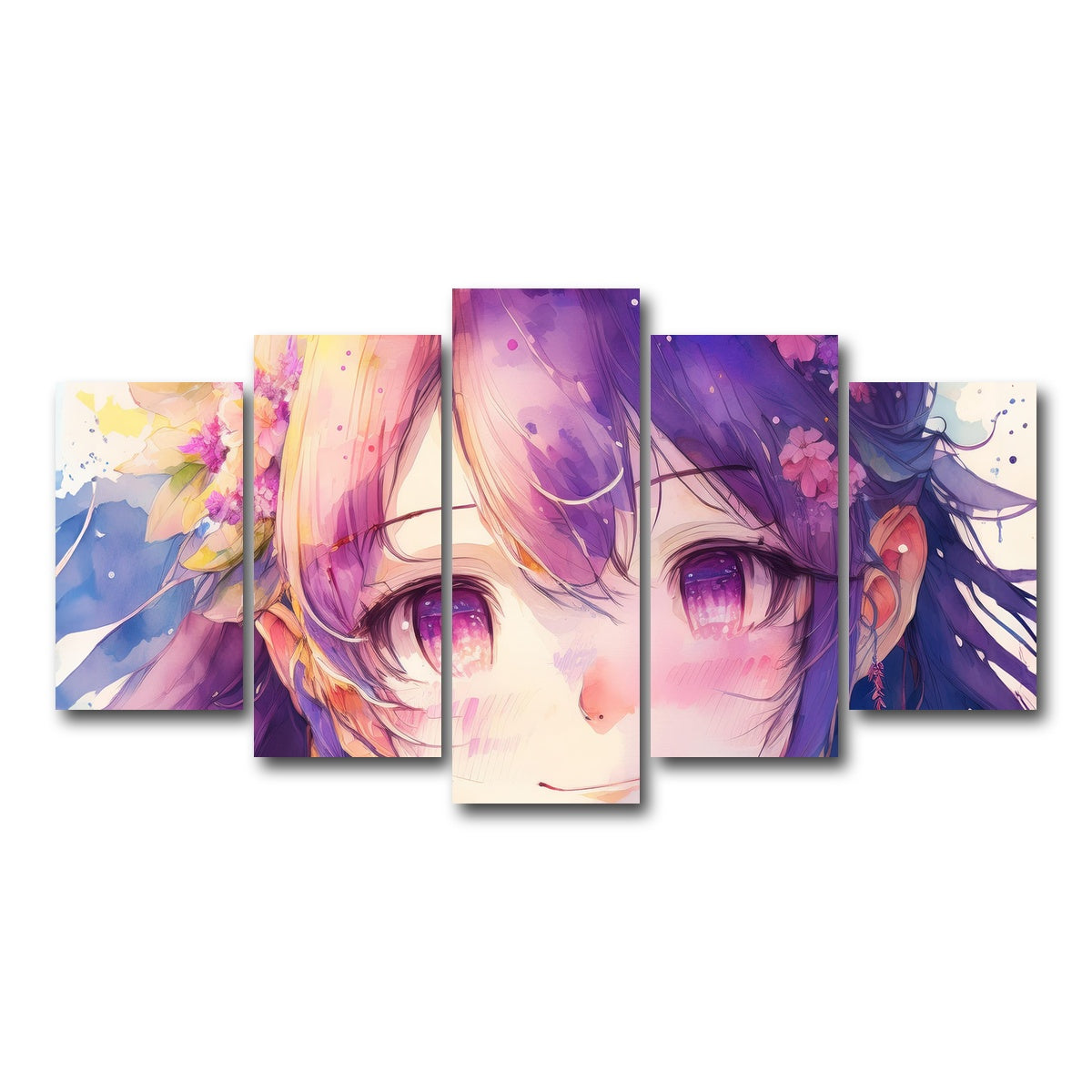AUTO-MOCKUP WHITE | Anime Girl Watercolor | 5 Piece | Gallery Wrap Canvas | group=5_normal