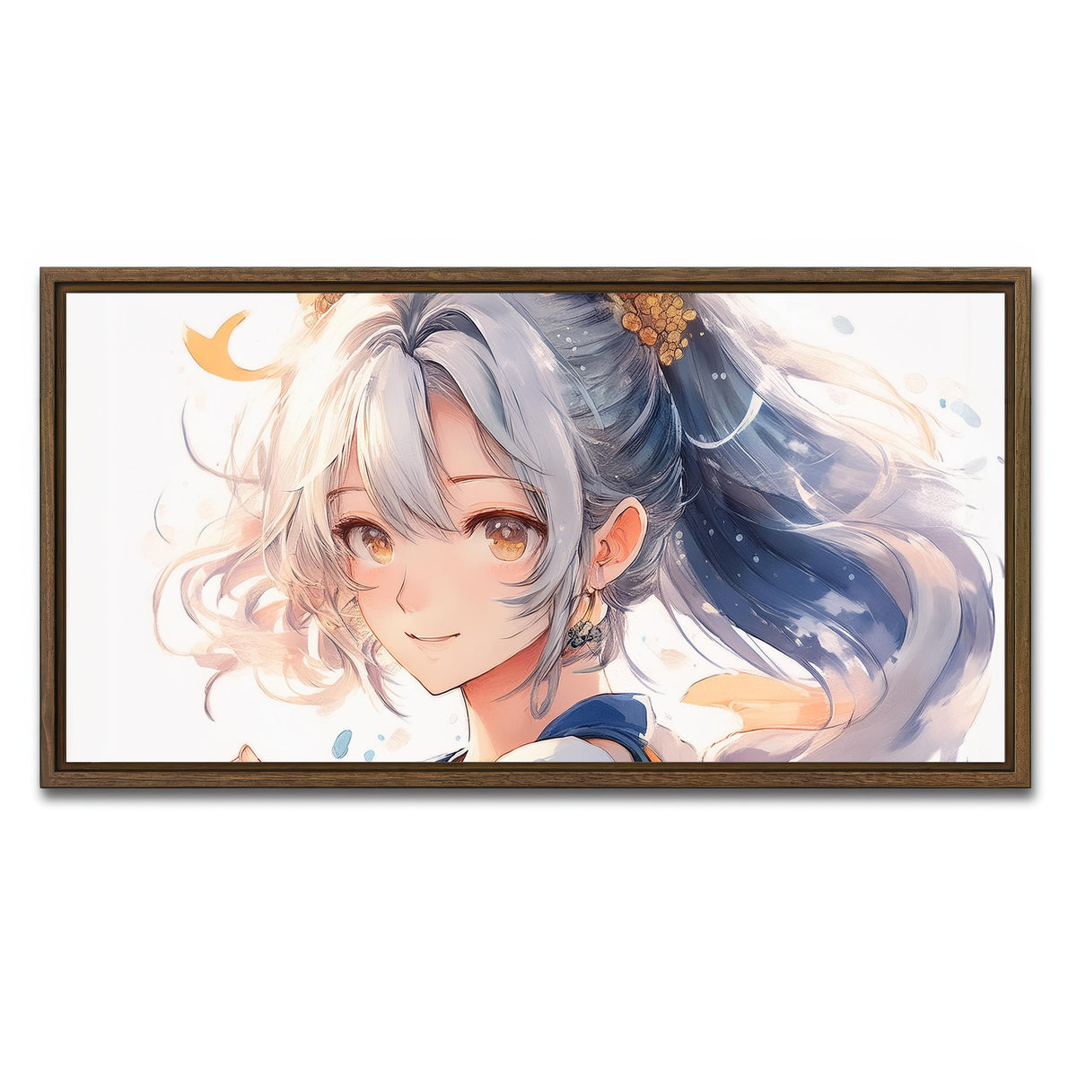 AUTO-MOCKUP WHITE | Anime Girl White | 1 Piece | Walnut Framed Canvas | group=2x1
